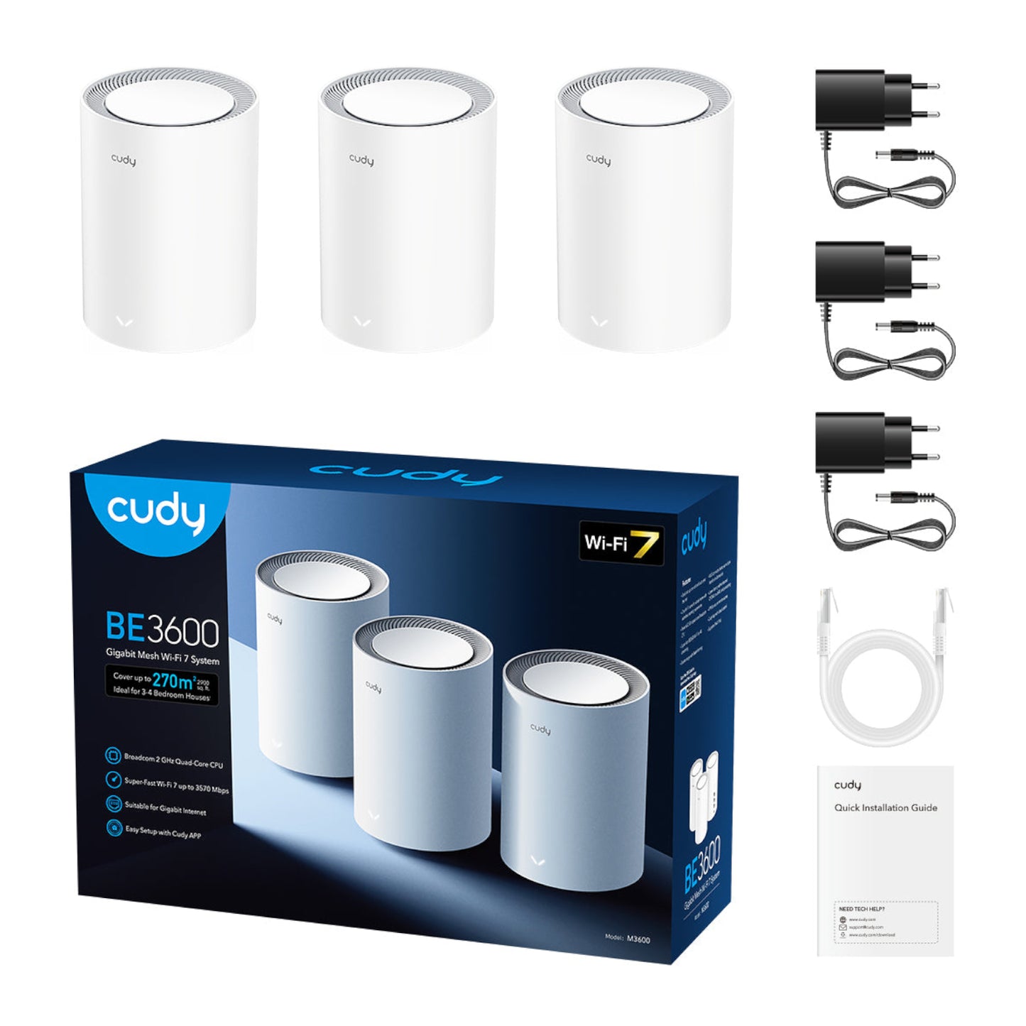 Cudy BE3600 Gigabit Mesh Wi-Fi 7 System – 3 Pack