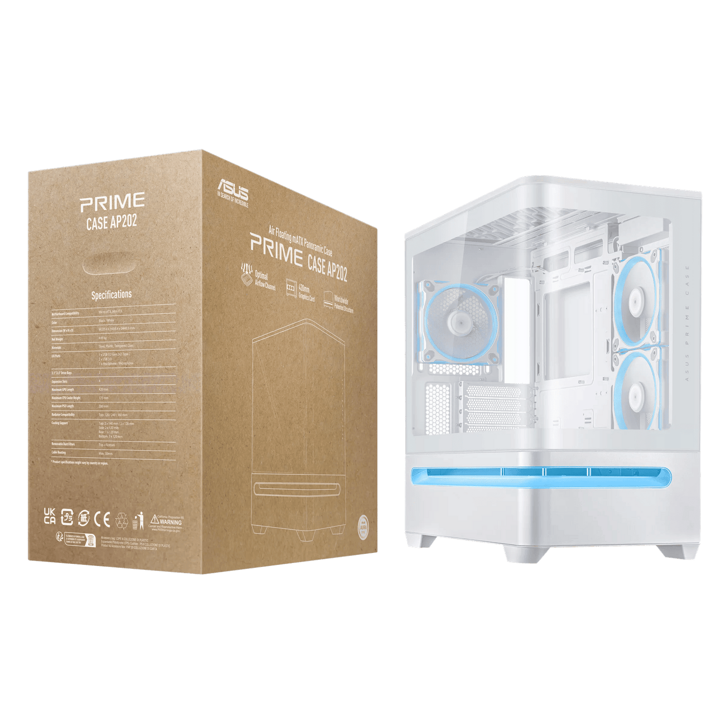 ASUS Prime AP202 ARGB mATX White Chassis