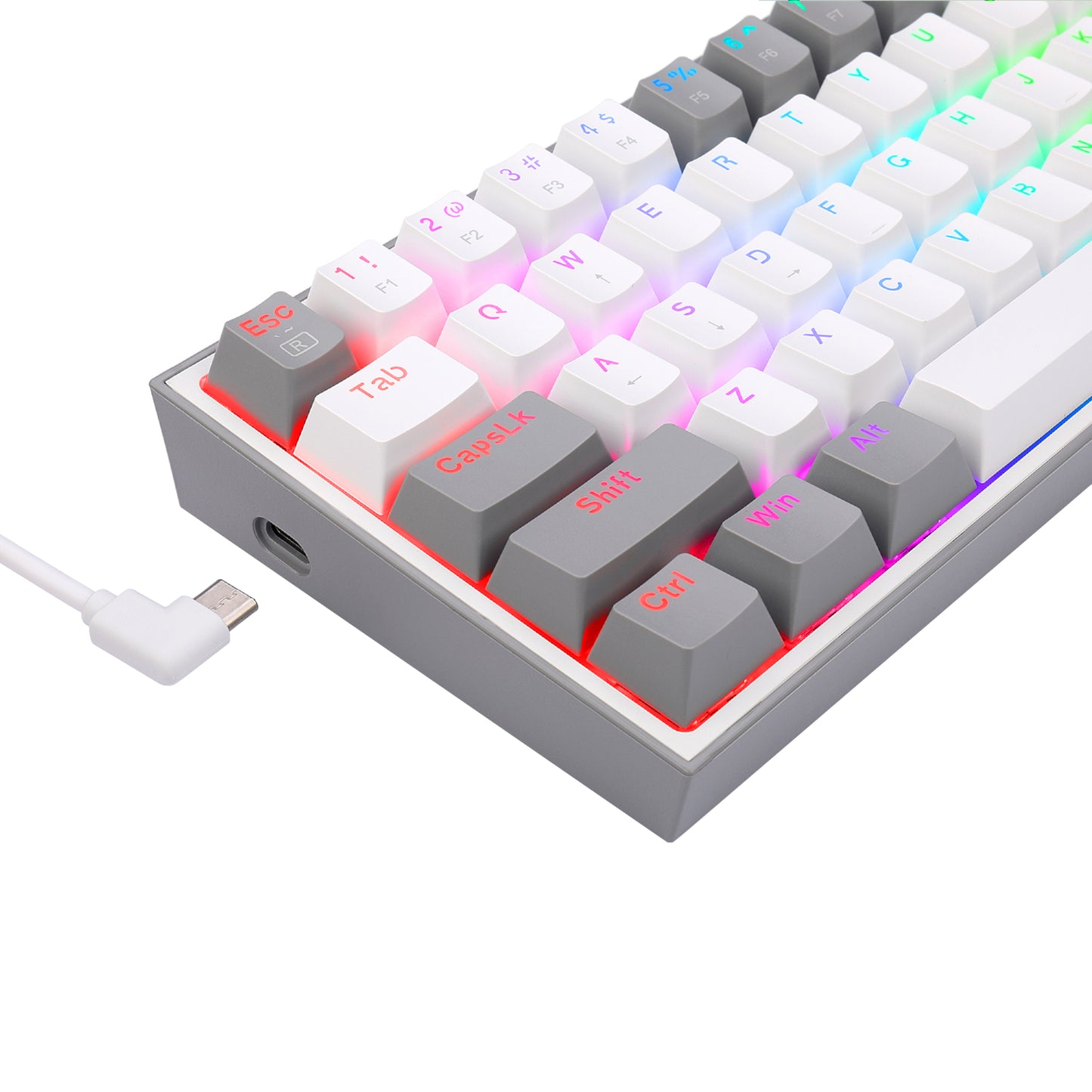 Redragon K617 FIZZ 60% Wired RGB Gaming Keyboard - White/Grey