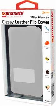Promate White  Zemi BlackBerry Z10 Classy Leather Flip Cover