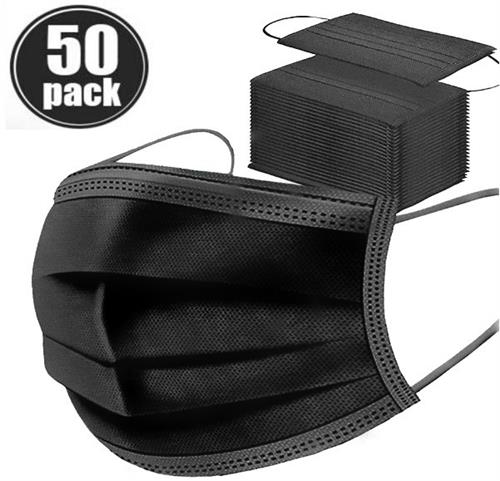 Casey 3 Ply Disposable Face Mask with Earloop 50 Per Pack - black My Store