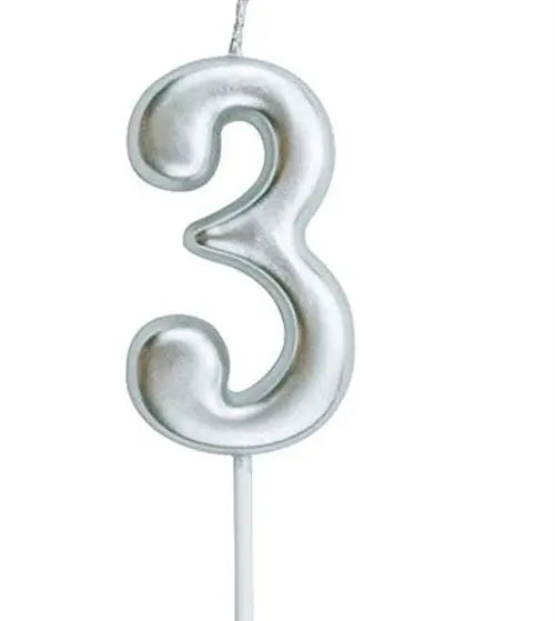 Casey 10cm Silver Numerical Birthday Candle Nr.3 My Store