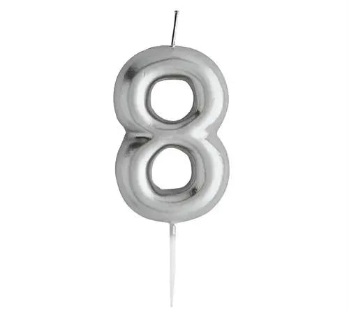 Casey 10cm Silver Numerical Birthday Candle Nr.8