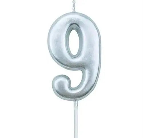 Casey 10cm Silver Numerical Birthday Candle Nr.9 My Store