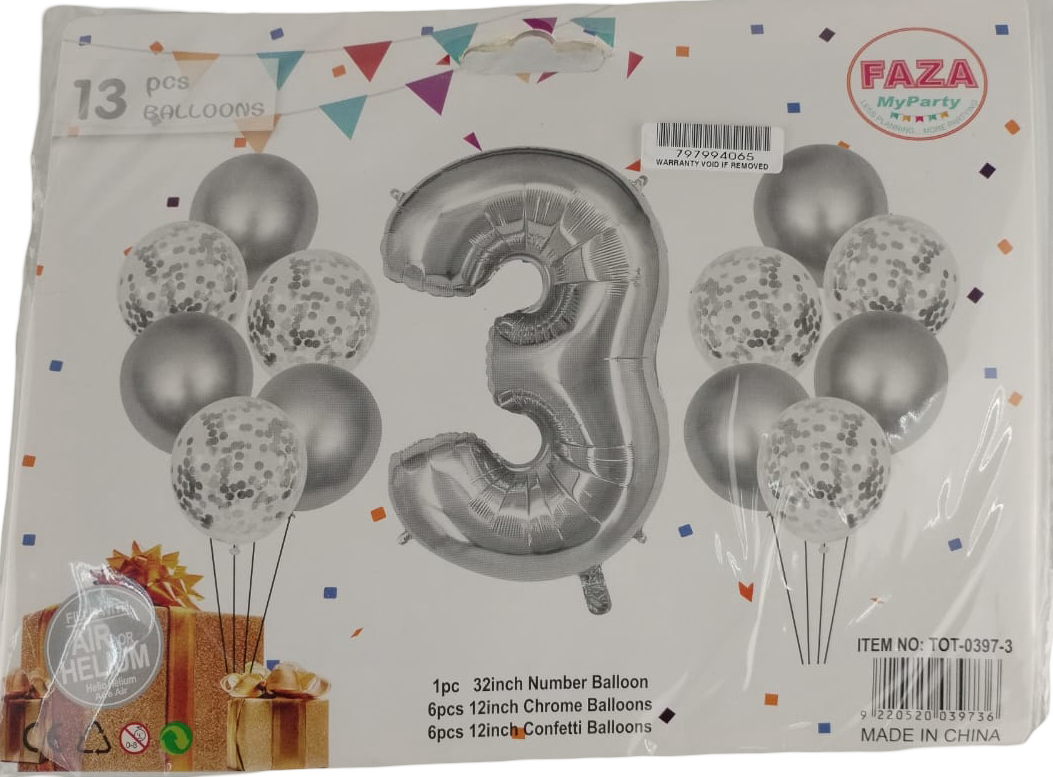 Casey 13pc Silver and White Balloon Set Nr 3 My Store