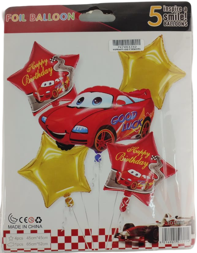 Casey 5pc Red Cars Themed Birthday Balloon Set My Store