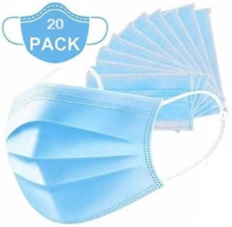 Casey 3 Ply Disposable Face Mask with Earloop 20 Per Pack blue My Store