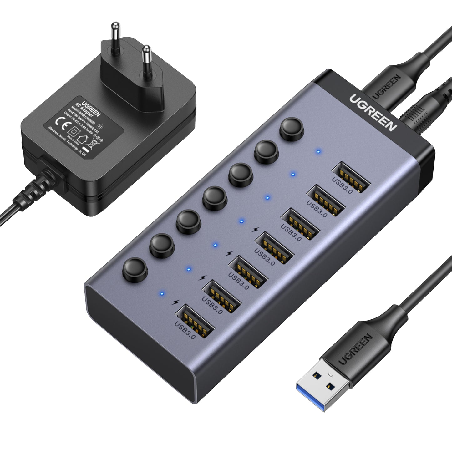 UGREEN 7 in 1 USB 3.0 Hub-Grey