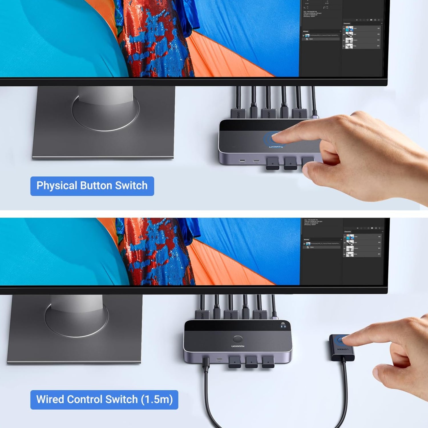 UGREEN 4K@60Hz HDMI KVM Switch (2 In 1 Out)-Grey