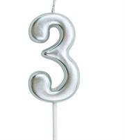 Casey 10cm Silver Numerical Birthday Candle Nr.3