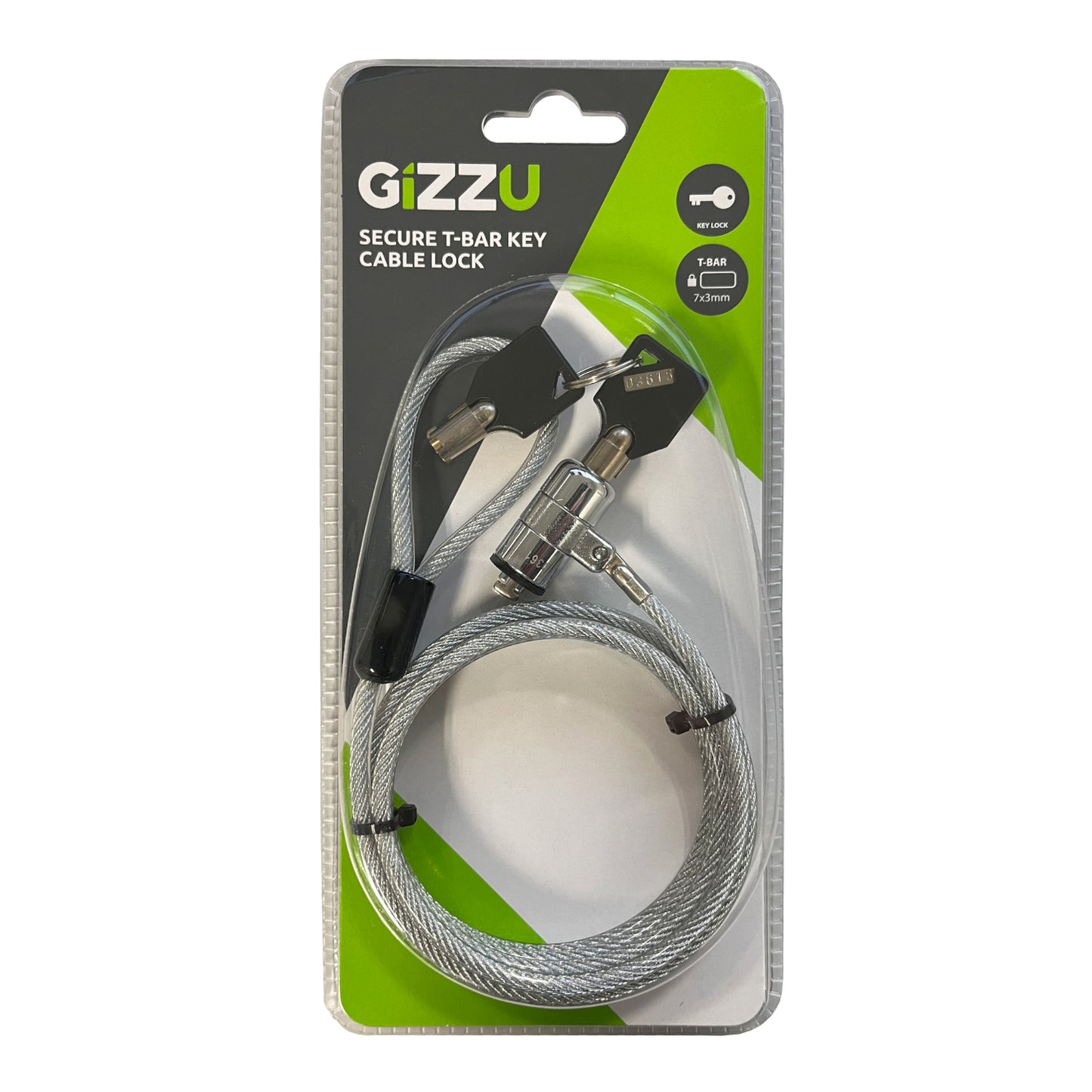 GIZZU 1.8m T-Bar Laptop Cable Lock Master Key Compatible