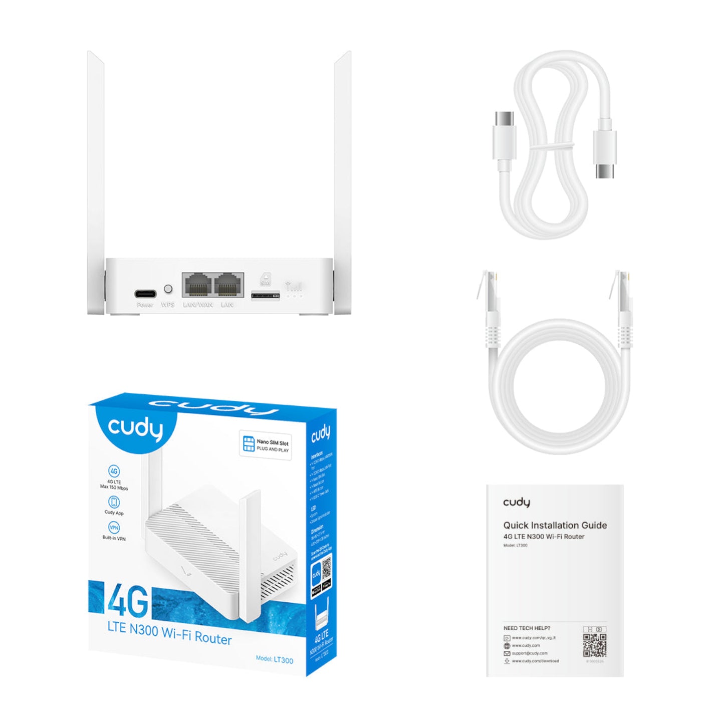 Cudy LT300 4G LTE N300 Wi-Fi Router - White