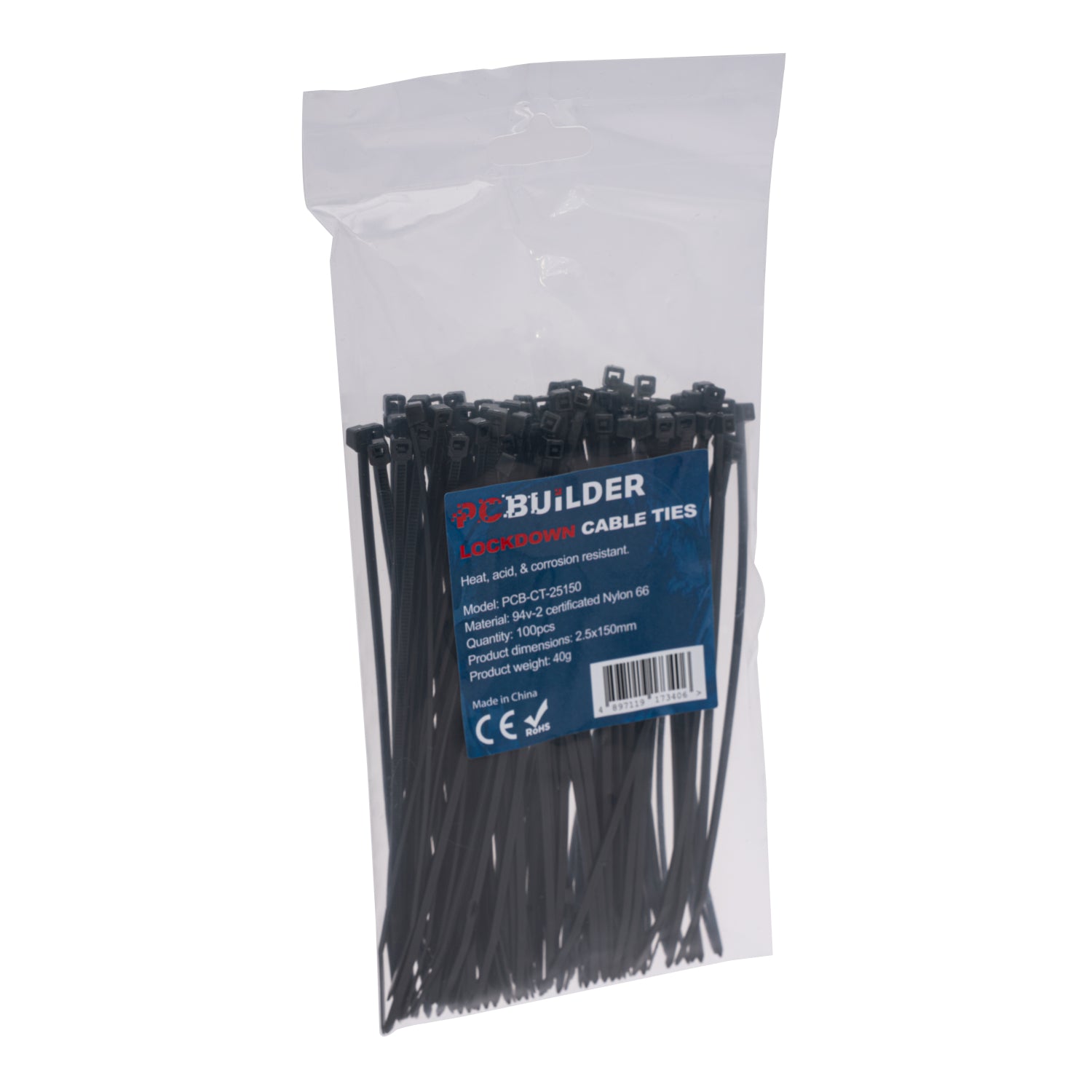 PCBuilder LOCKDOWN 150mm Cable Ties (100 pcs) - Black