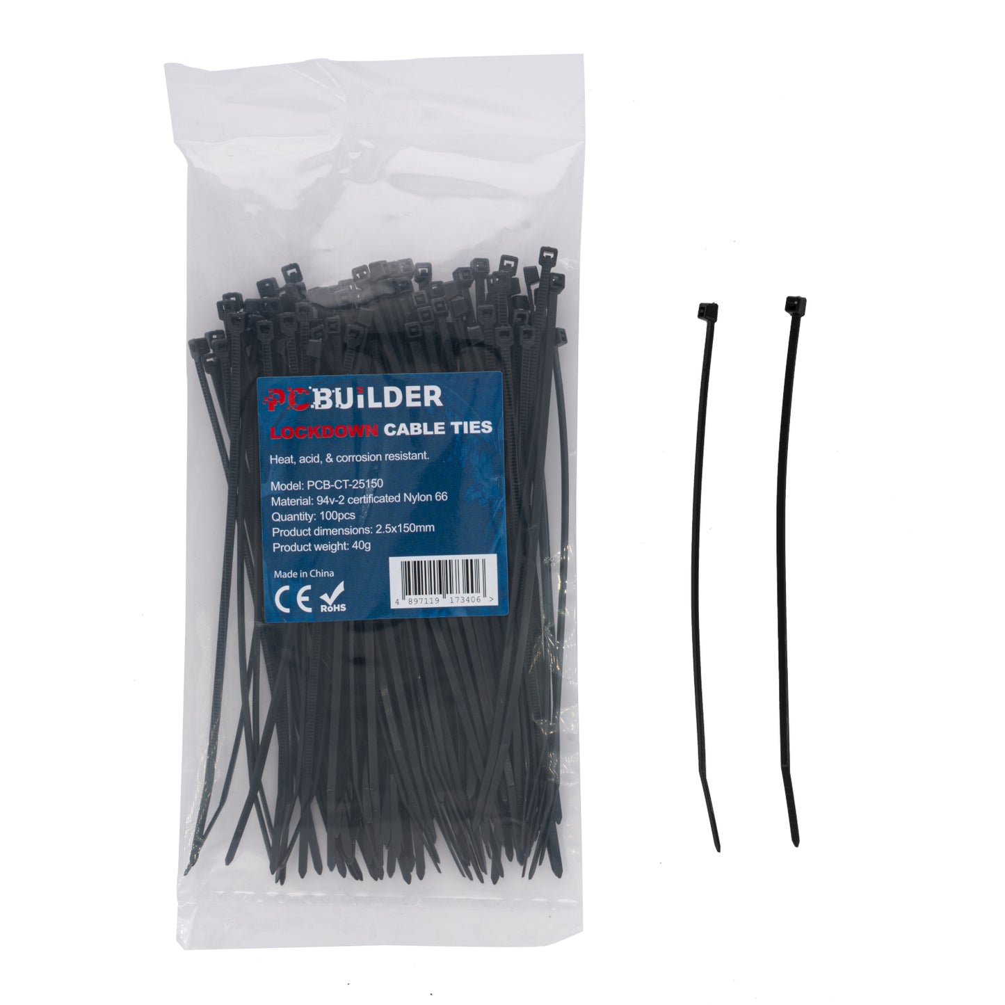 PCBuilder LOCKDOWN 150mm Cable Ties (100 pcs) - Black