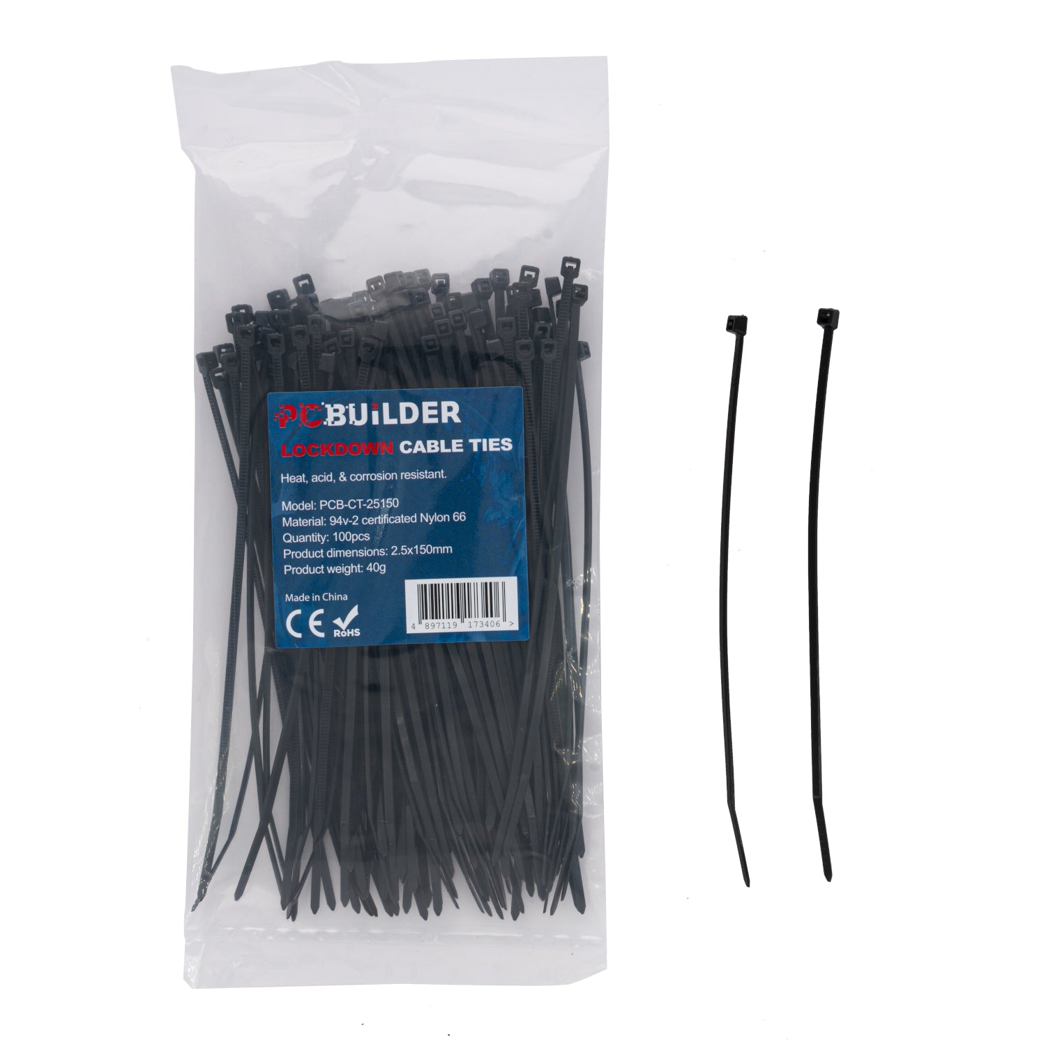 PCBuilder LOCKDOWN 150mm Cable Ties (100 pcs) - Black