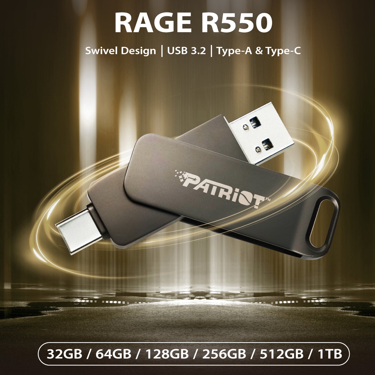 Patriot Rage R550 64GB USB3.2 Swing Type A to Type-C Flash Drive