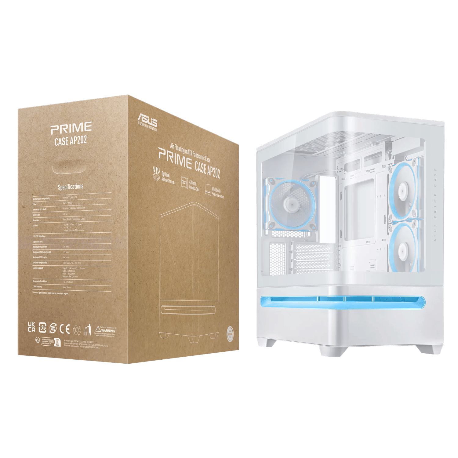 ASUS Prime AP202 ARGB mATX White Chassis