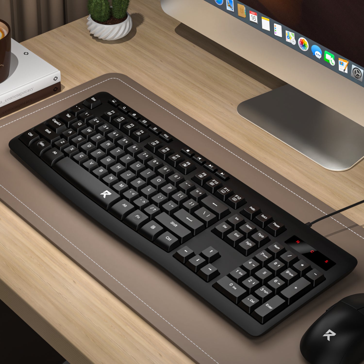 Redragon BK-7366 Full-size Ergonomic Wired Membrane Office Keyboard - Black