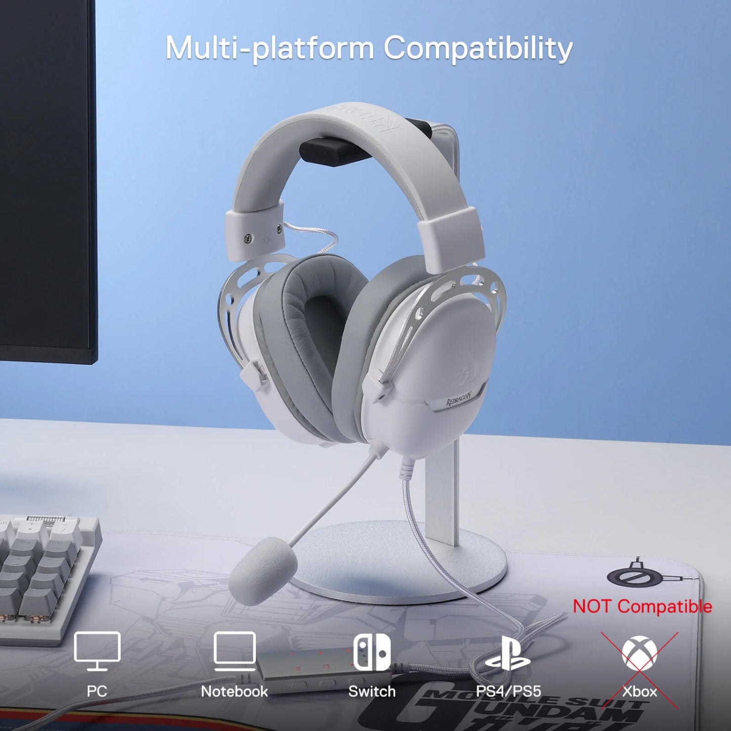REDRAGON Over-Ear AURORA Gaming Headset - White