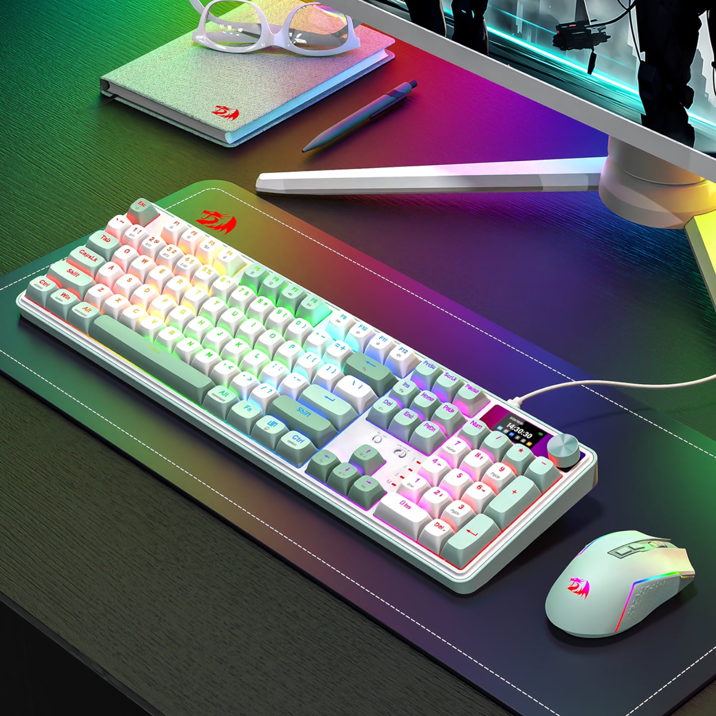 Redragon WYVERN K761 Pro Full-size RGB Wireless Mechanical Gaming Keyboard - White/Green
