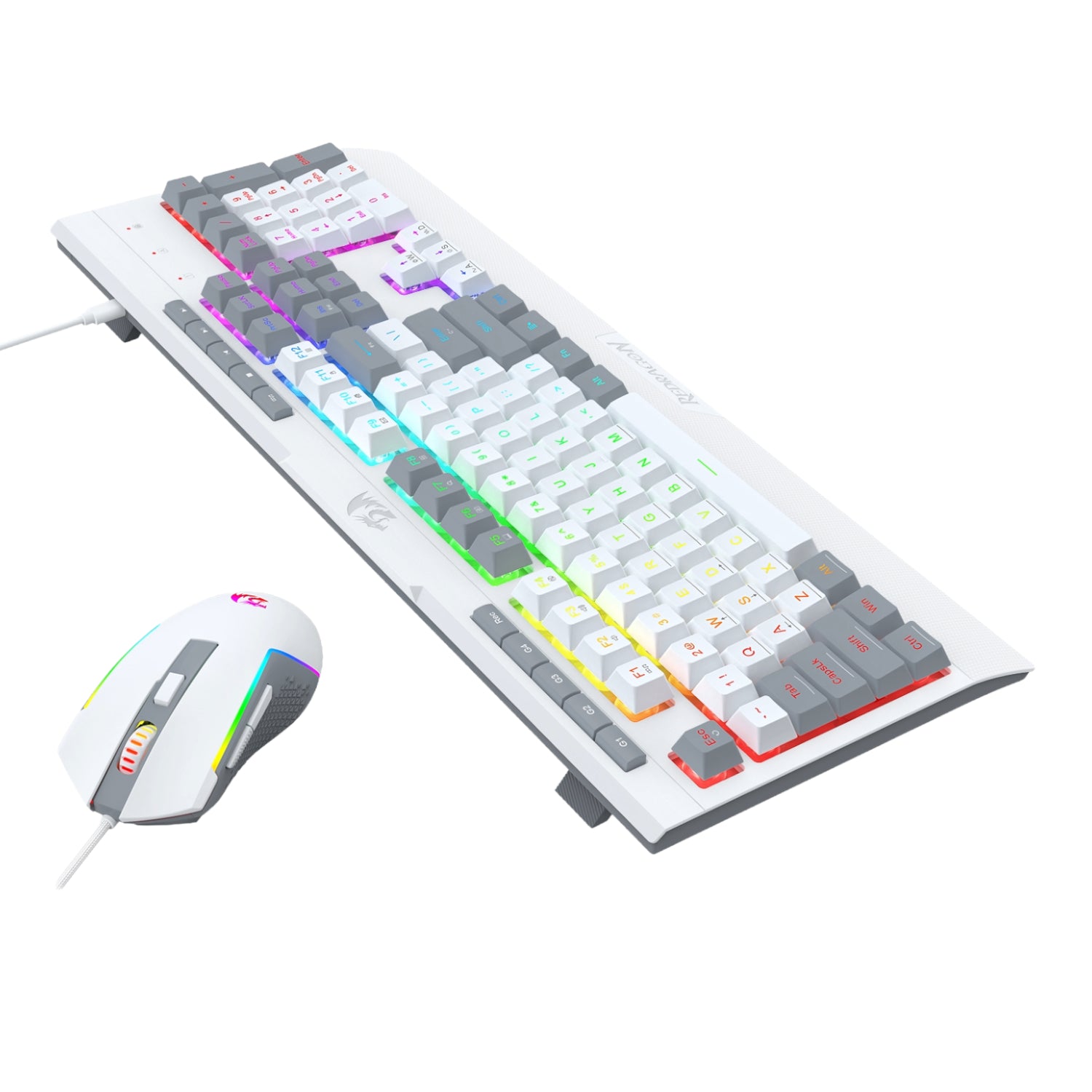 Redragon S151 Wired RGB Gaming Keyboard and Mouse Combo - White and Grey