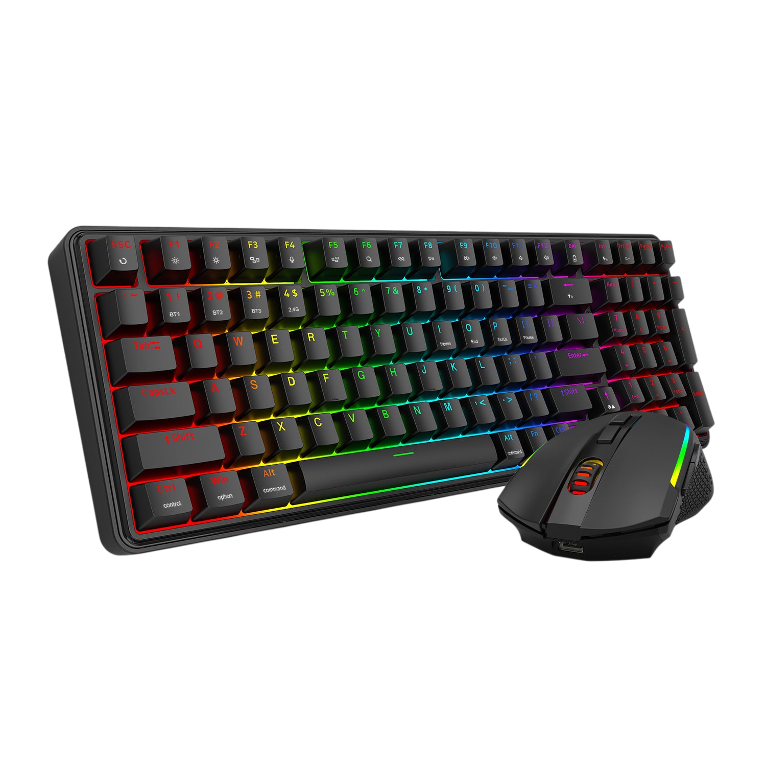 Redragon S162 RGB 3-Mode Wireless Mechanical Gaming Keyboard and Mouse Combo - Black