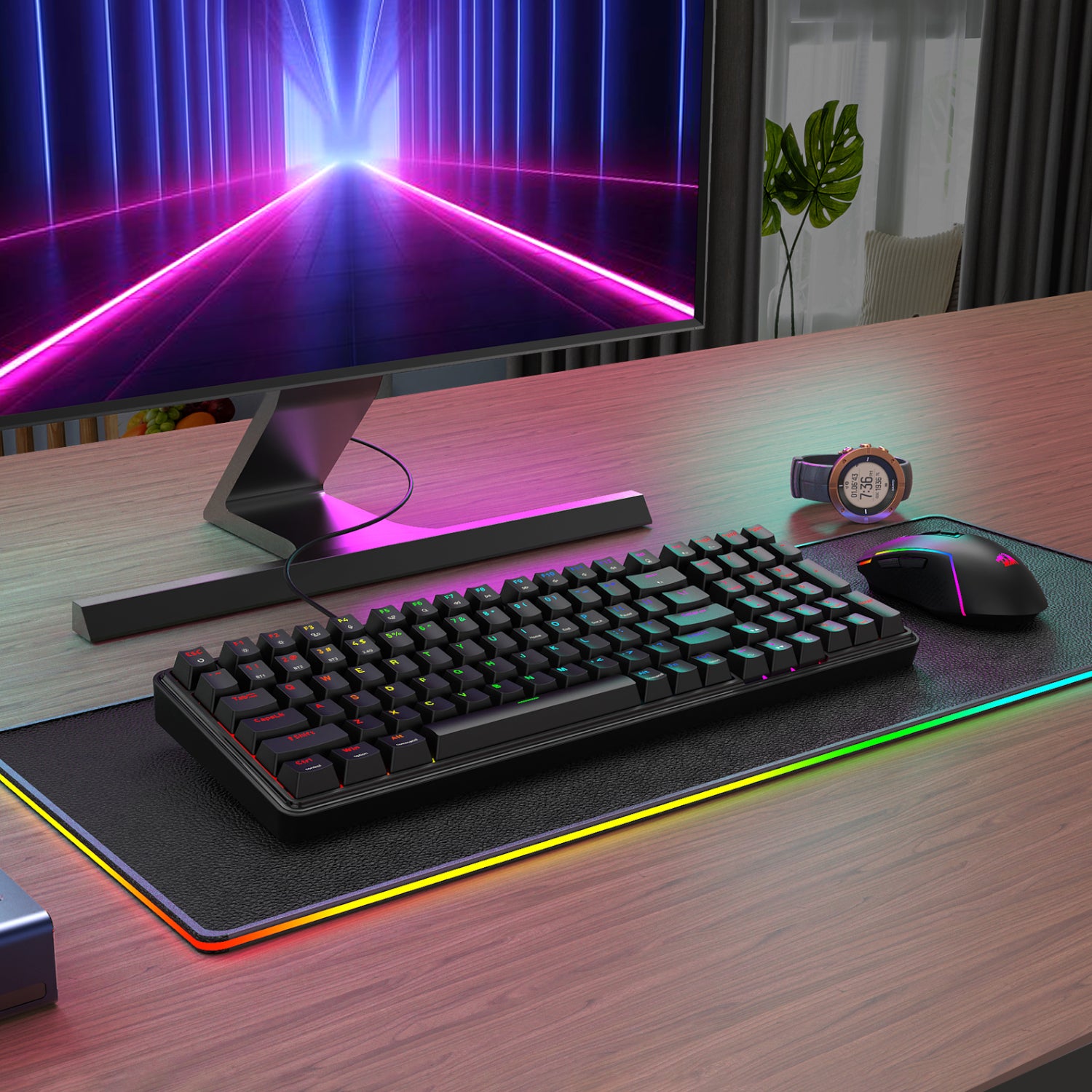 Redragon S162 RGB 3-Mode Wireless Mechanical Gaming Keyboard and Mouse Combo - Black