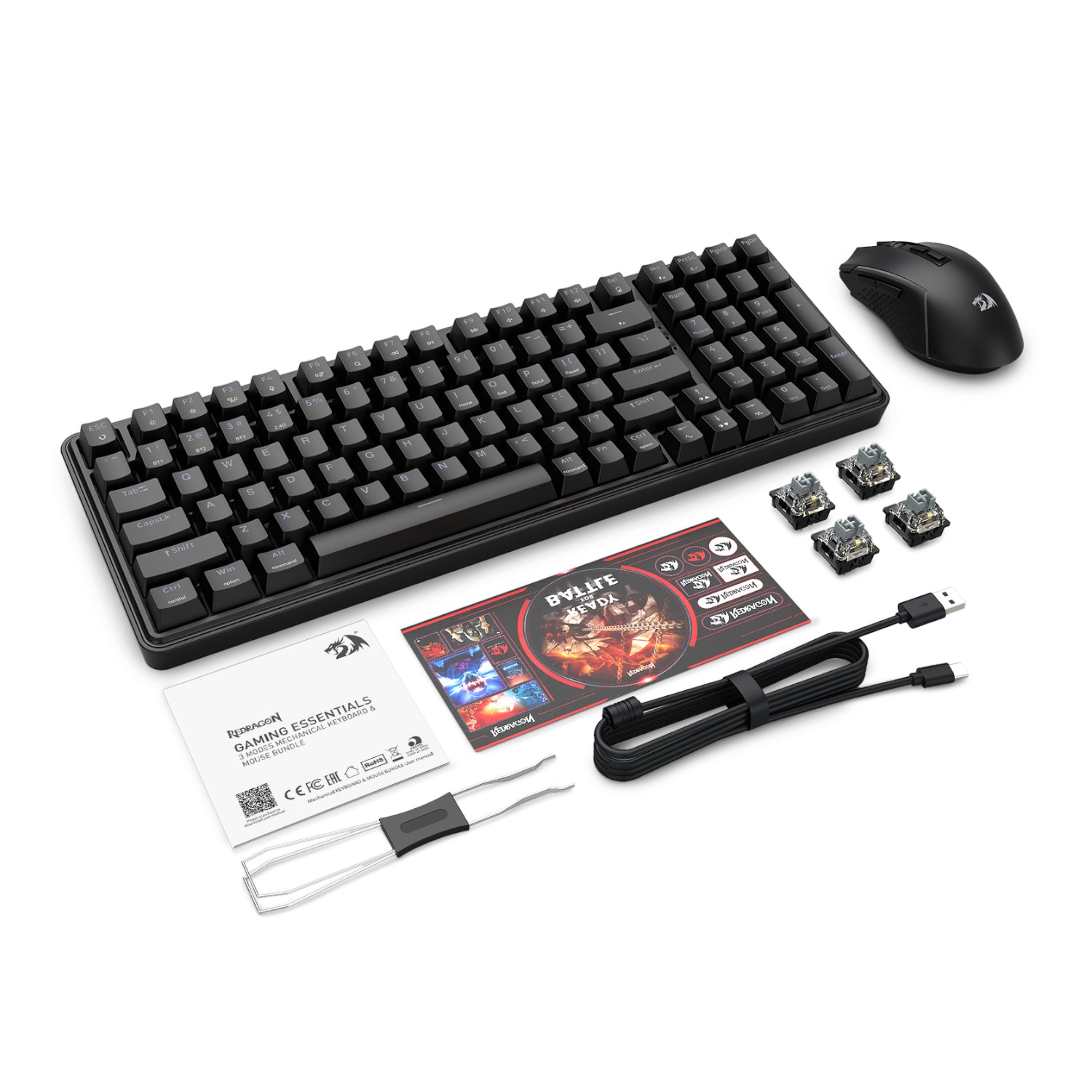 Redragon S162 RGB 3-Mode Wireless Mechanical Gaming Keyboard and Mouse Combo - Black