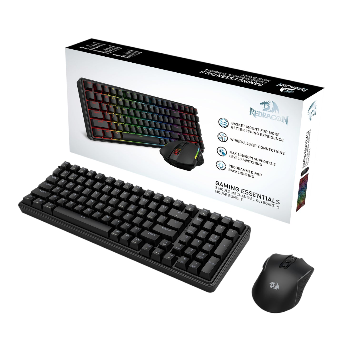 Redragon S162 RGB 3-Mode Wireless Mechanical Gaming Keyboard and Mouse Combo - Black