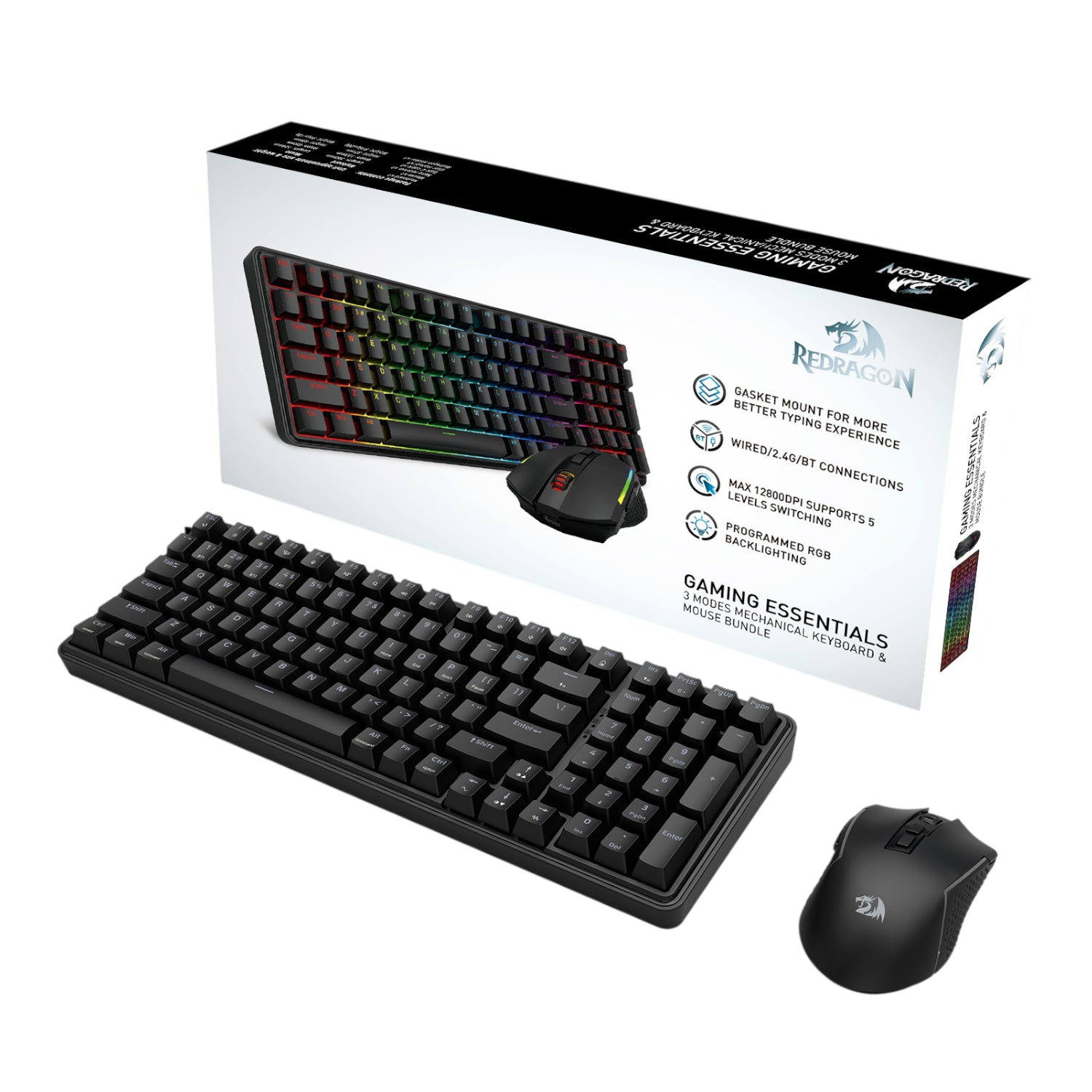 Redragon S162 RGB 3-Mode Wireless Mechanical Gaming Keyboard and Mouse Combo - Black