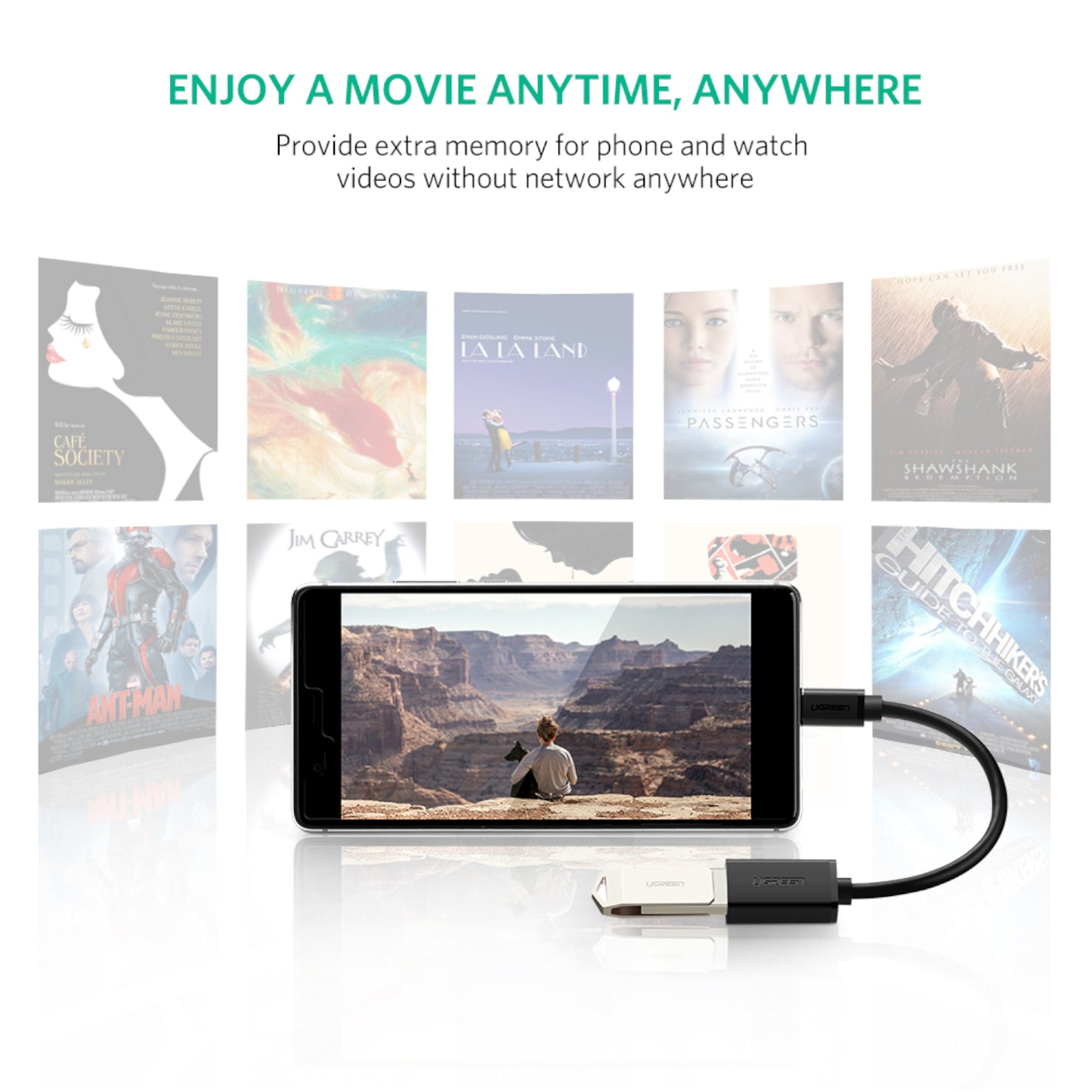 UGREEN Type-C to USB-A Adapter (Male to Female, 15cm)– Black