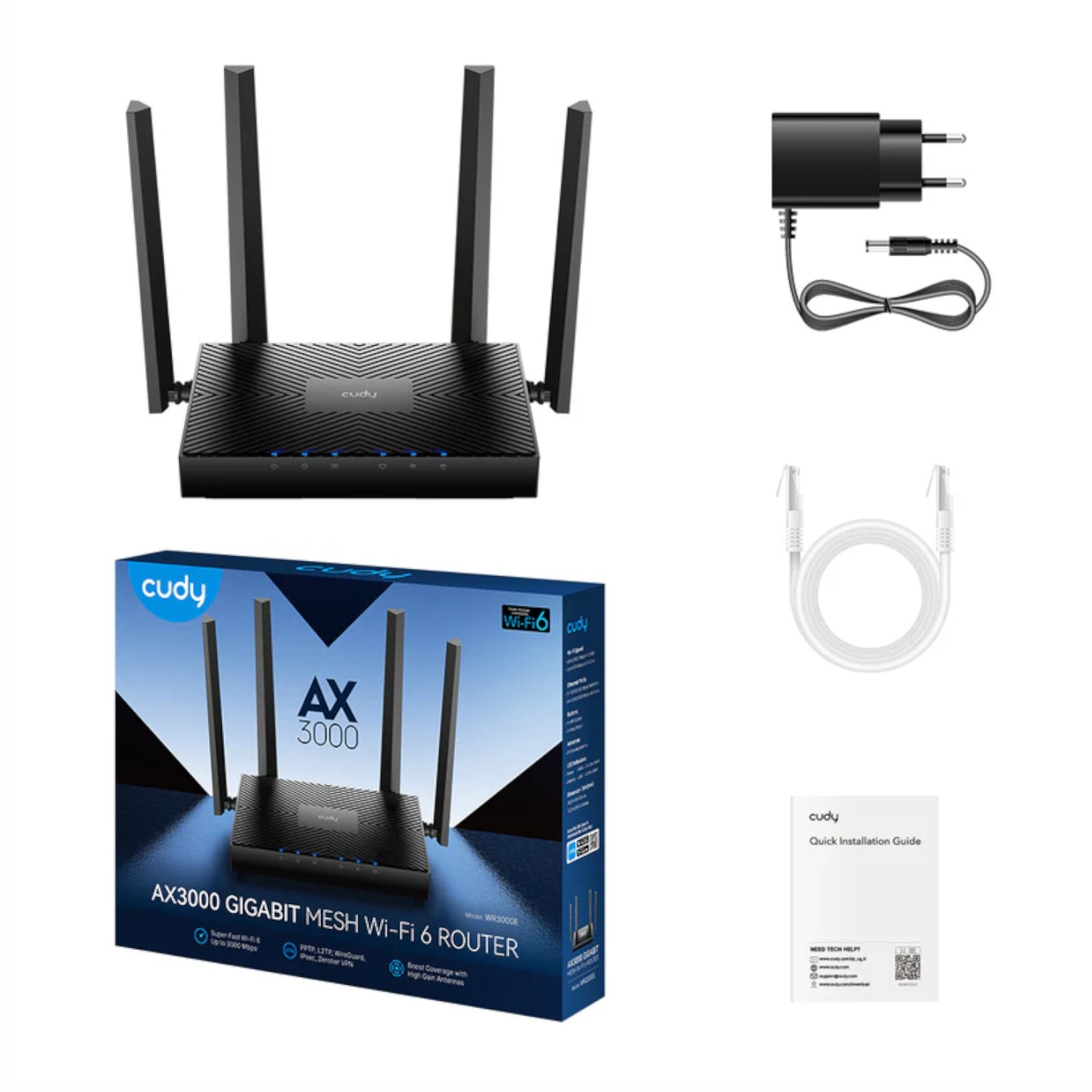 Cudy AX3000 5-Port Gigabit Dual-Band Wi-Fi 6 Mesh Router – Black